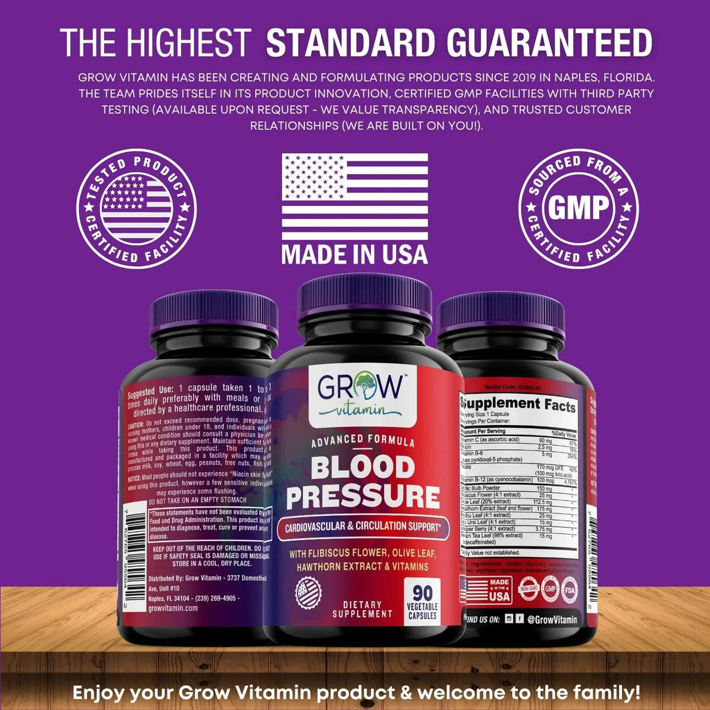 grow vitamin Blood Pressure Formula - Herbal Blend, Non-GMO, Gluten-Free - 90 Capsules - TrustMedUSA