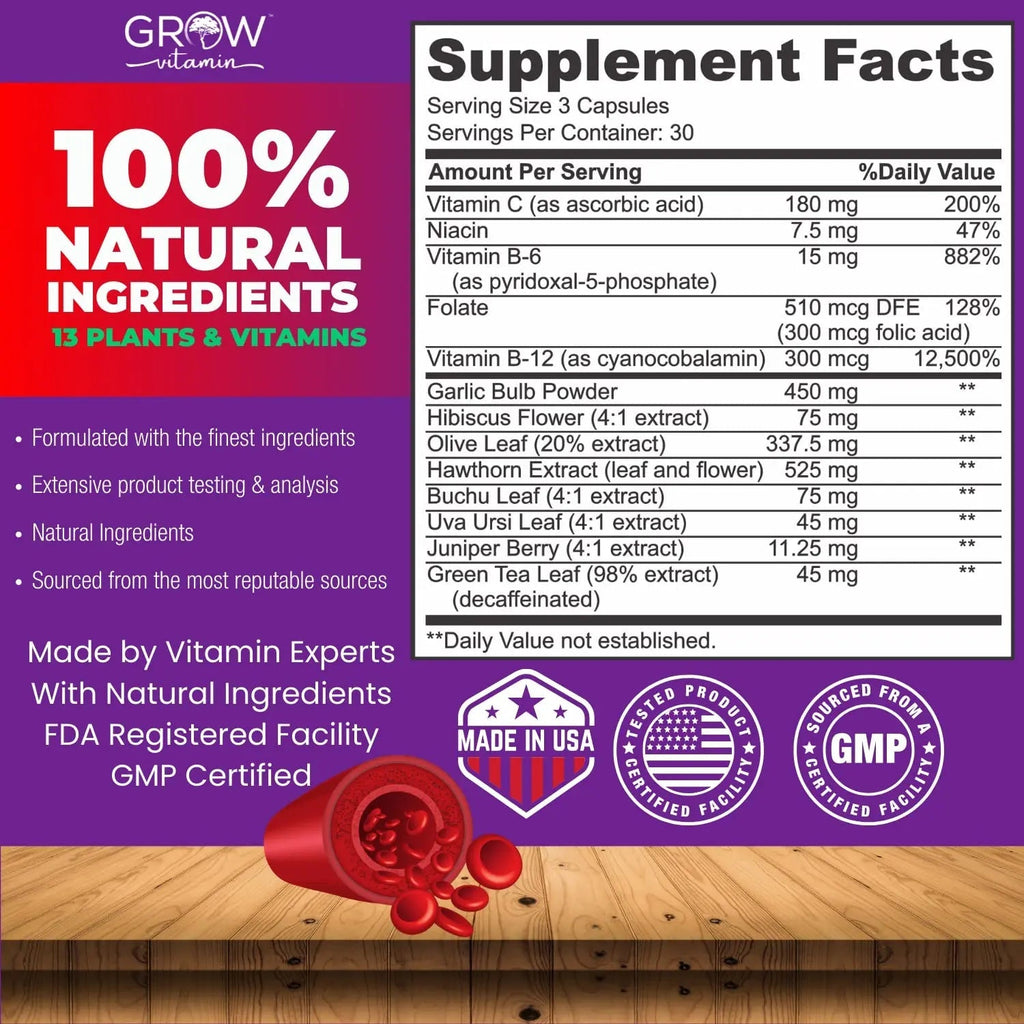 grow vitamin Blood Pressure Formula - Herbal Blend, Non-GMO, Gluten-Free - 90 Capsules - TrustMedUSA