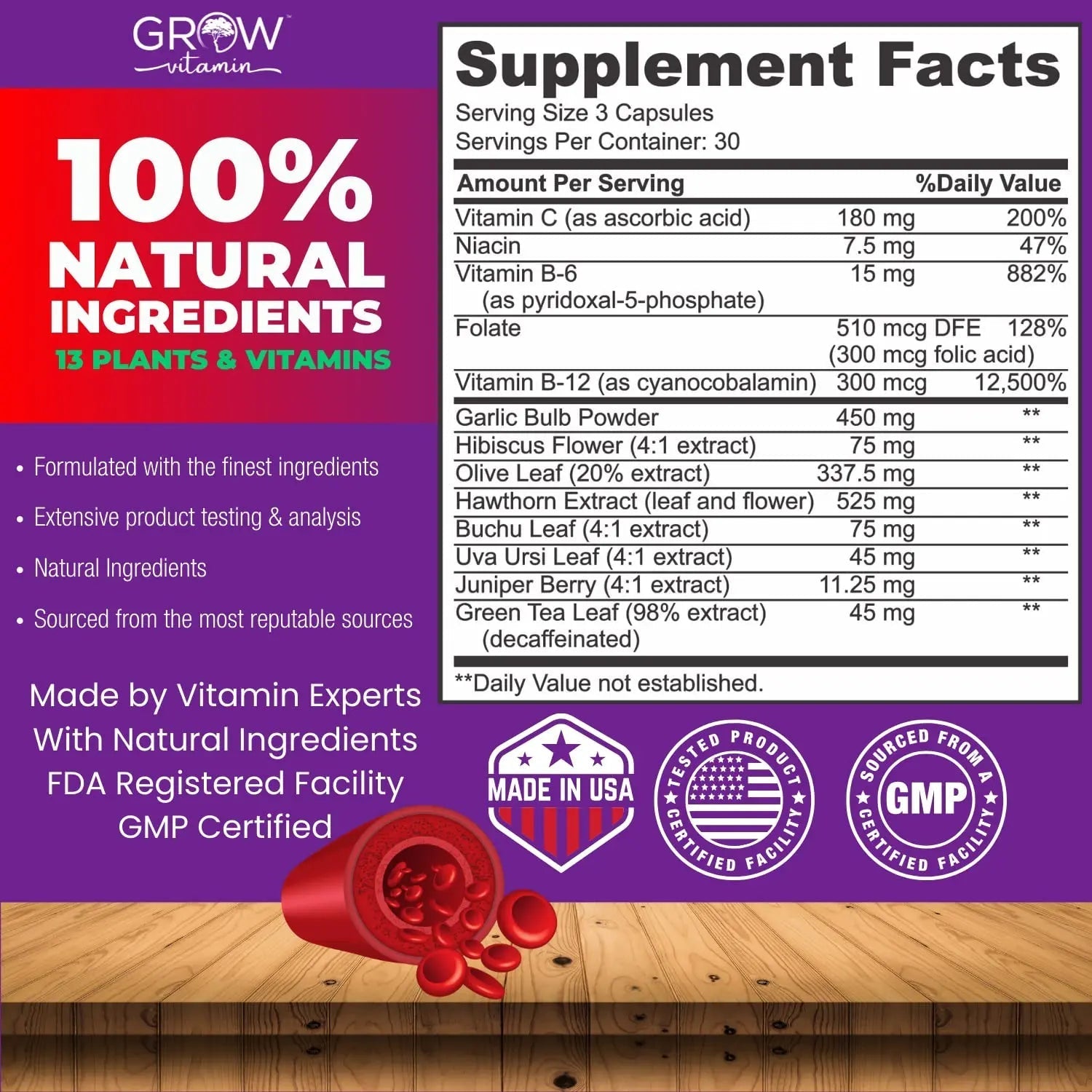 grow vitamin Blood Pressure Formula - Herbal Blend, Non-GMO, Gluten-Free - 90 Capsules - TrustMedUSA