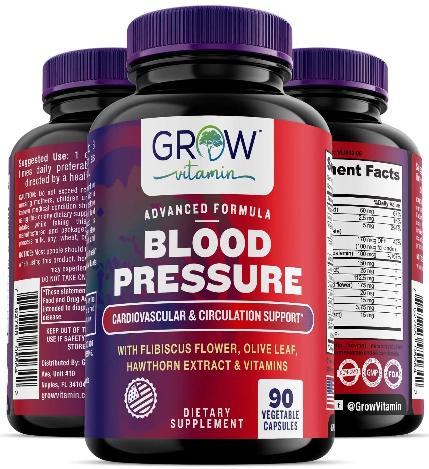 grow vitamin Blood Pressure Formula - Herbal Blend, Non-GMO, Gluten-Free - 90 Capsules - TrustMedUSA