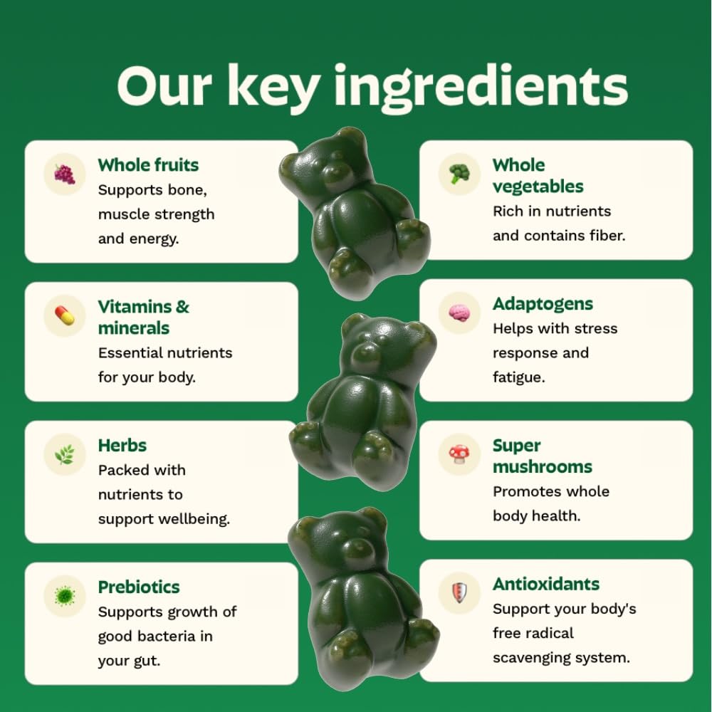 Gruns Adult Super Greens Multivitamin Gummies, Superfood Gummy Vitamins for Women and Men with Spirulina, Chlorella - TrustMedUSA