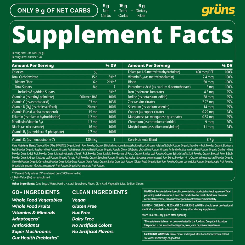 Gruns Adult Super Greens Multivitamin Gummies, Superfood Gummy Vitamins for Women and Men with Spirulina, Chlorella - TrustMedUSA