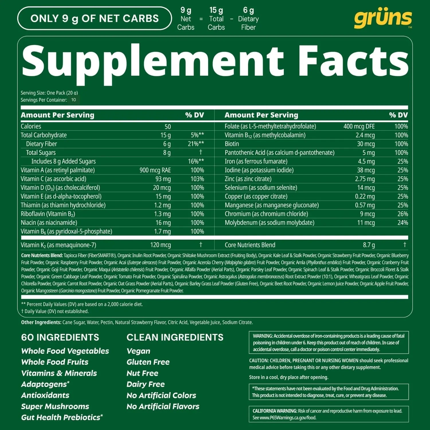 Gruns Adults Super Greens Gummies, Multivitamin Superfood Gummy Bears, Spirulina, Chlorella, Prebiotics & Fiber Gummies for Digestive Health - TrustMedUSA