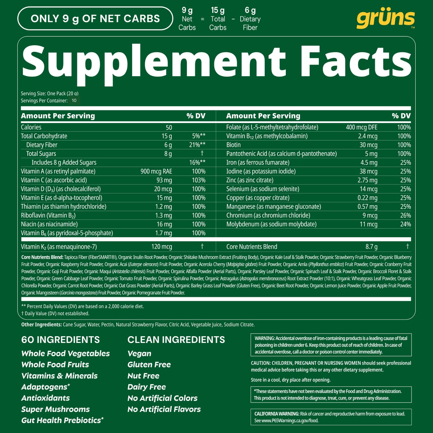 Gruns Adults Super Greens Gummies, Multivitamin Superfood Gummy Bears, Spirulina, Chlorella, Prebiotics & Fiber Gummies for Digestive Health, Adaptogens Supplement, 20 Vitamins & Minerals, 10 Count - TrustMedUSA