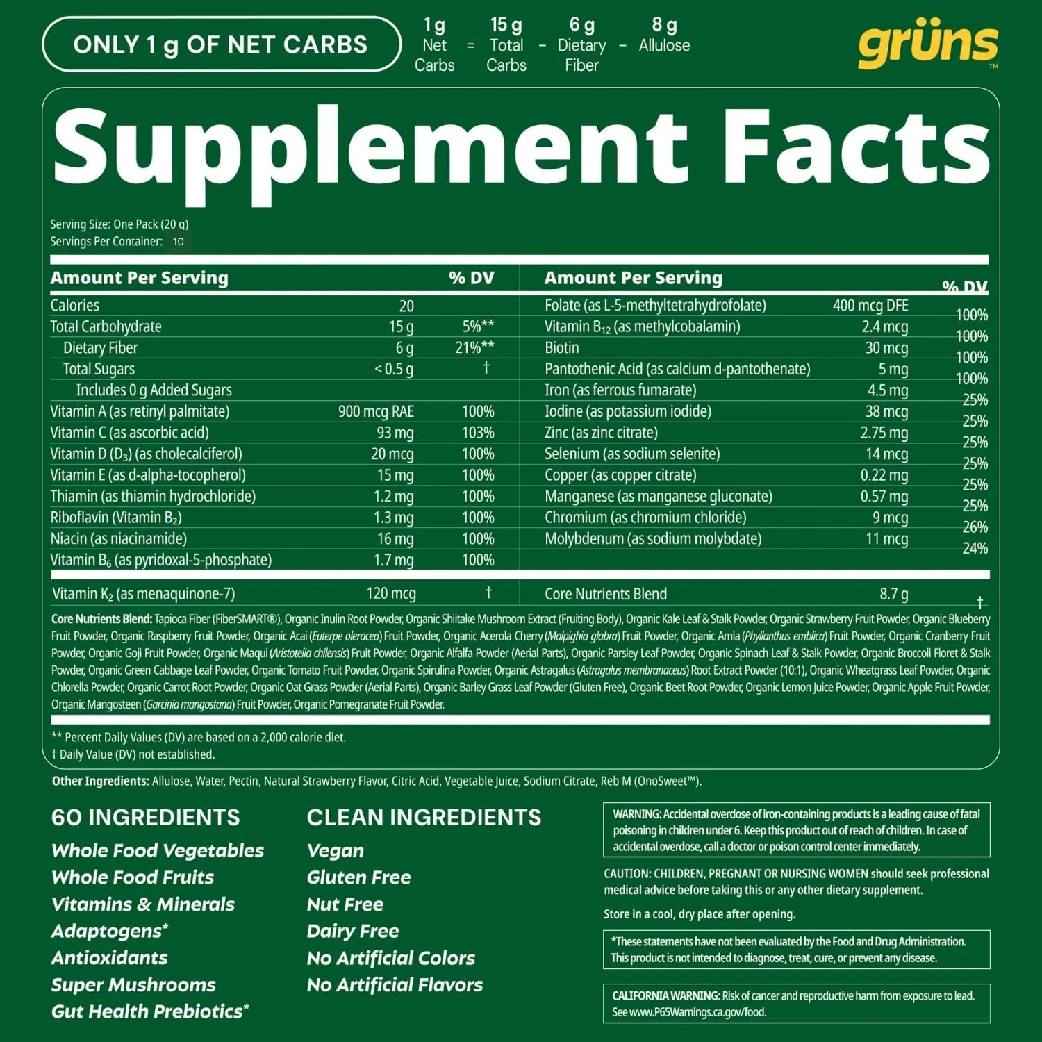 Gruns Sugar-Free Super Greens Gummies, Multivitamin Superfood Gummy Bears, Spirulina, Chlorella, Prebiotics & Fiber gummies for Digestive Health, Adaptogens Supplement, 20 Vitamins & Minerals, 10 pack - TrustMedUSA