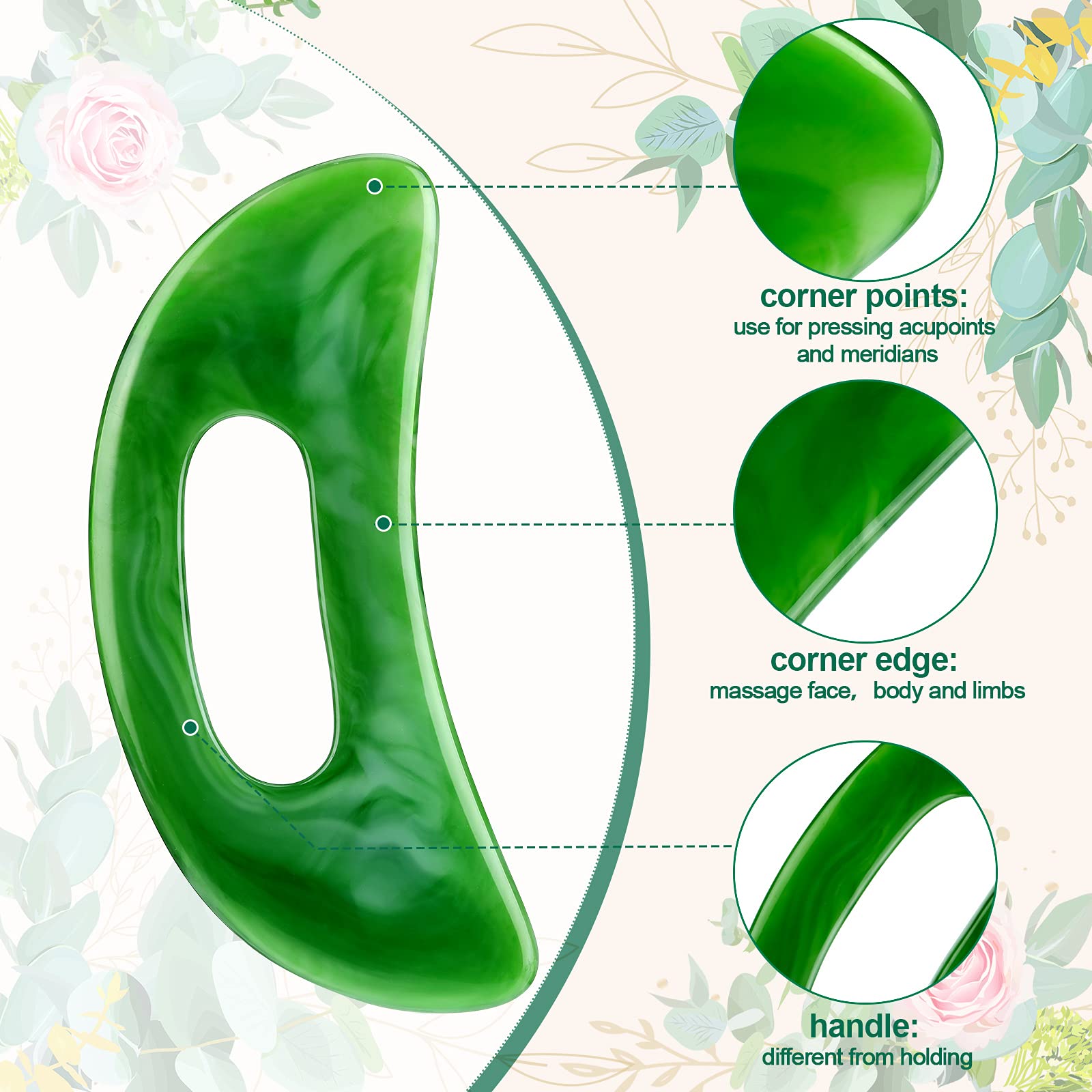 Gua Sha Massage Tool with Handle Resin Massage Tools Lymphatic Drainage Massager Body Shaping Gua Sha Tools for Full Body Men Women Birthday Festival Holiday Present (Green) - Maple Wellness Supplements