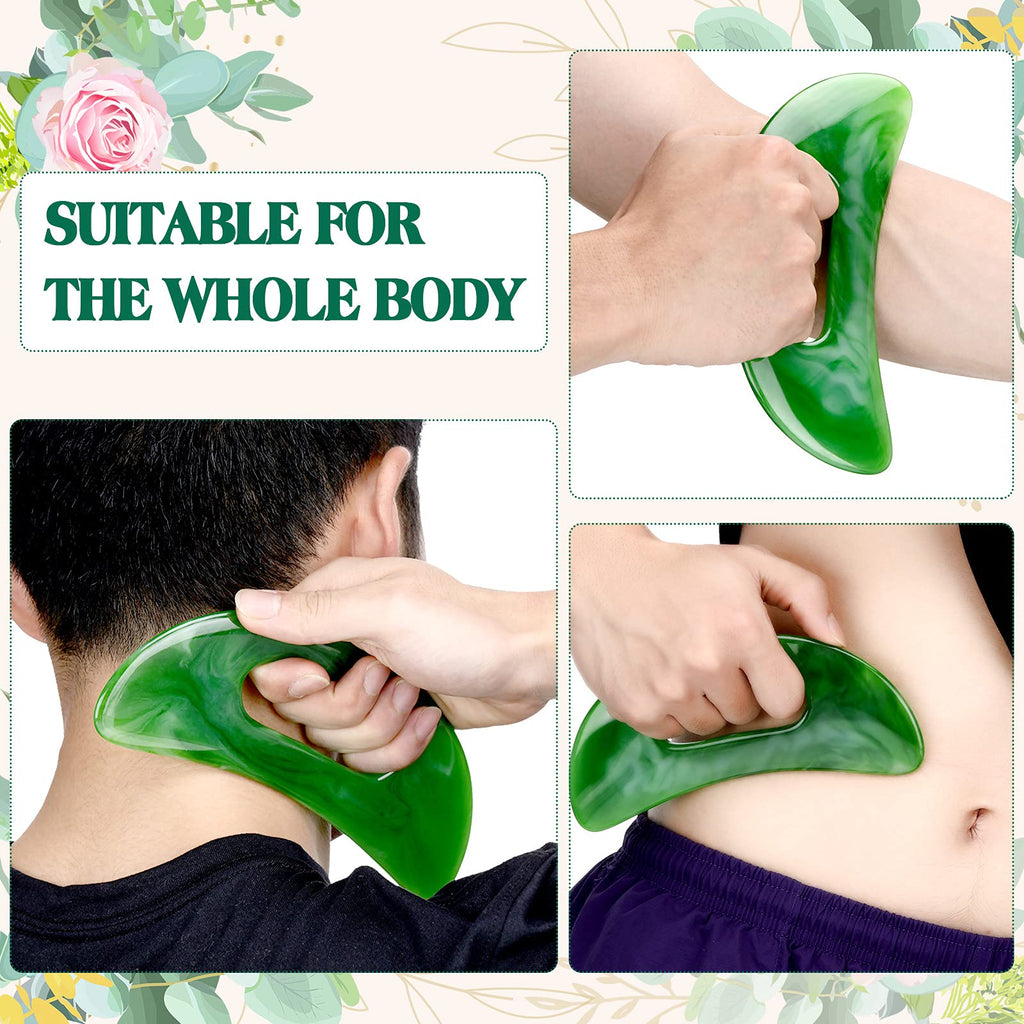 Gua Sha Massage Tool with Handle Resin Massage Tools Lymphatic Drainage Massager Body Shaping Gua Sha Tools for Full Body Men Women Birthday Festival Holiday Present (Green) - Maple Wellness Supplements