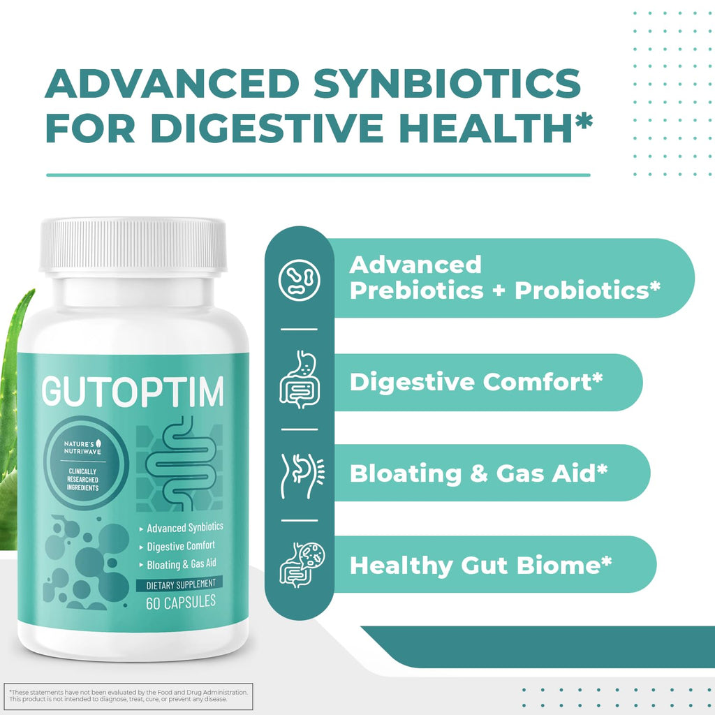 GutOptim Probiotic & Prebiotic Capsules | Pre and Probiotics for Synbiotic Gut Health & Bloating Relief for Women & Men | Enzyme with Probiotics for Digestive Health | Non-GMO, 60 Ct, 3 Month Supply - TrustMedUSA