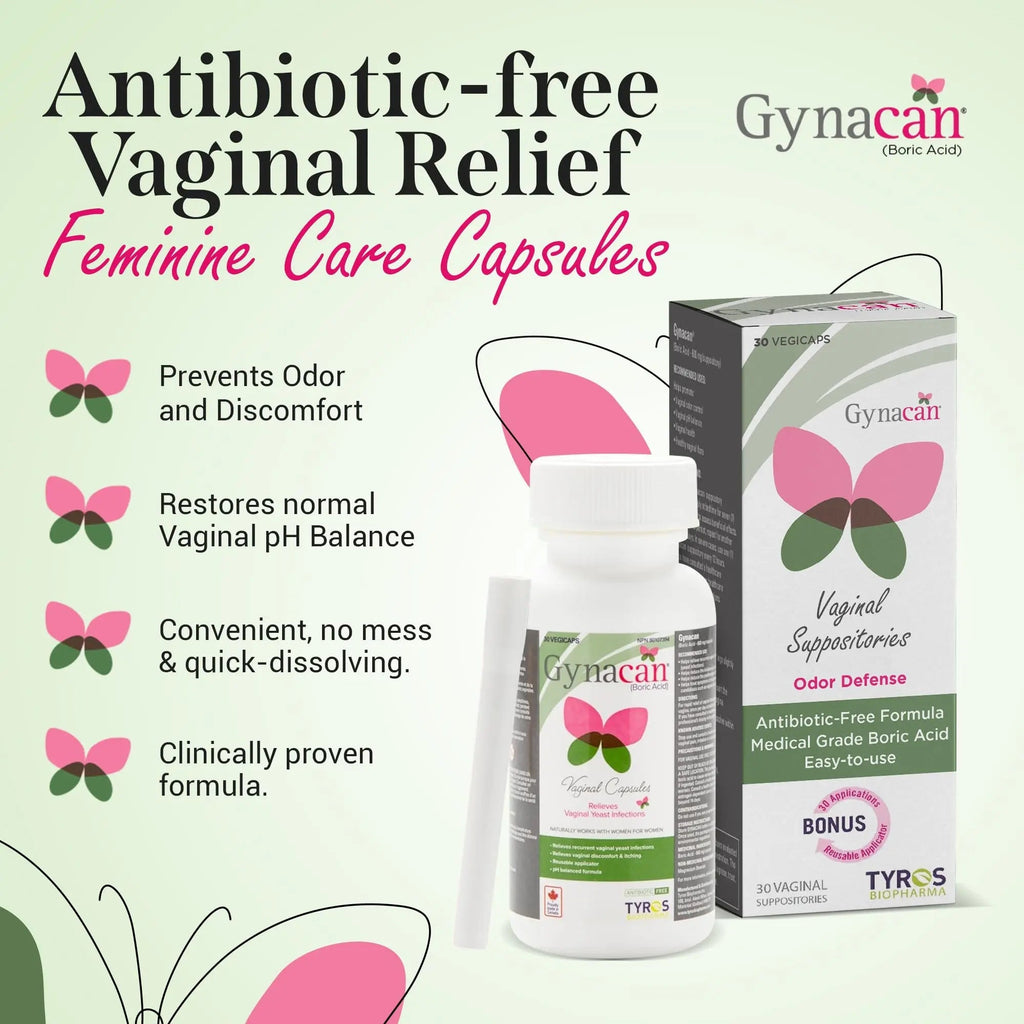 Gynacan Boric Acid Suppositories for Women - pH Balance Vaginal Treatment for Women Odor Prevention, Pure Formula, No-Mess Applicator, Gentle & Effective - TrustMedUSA