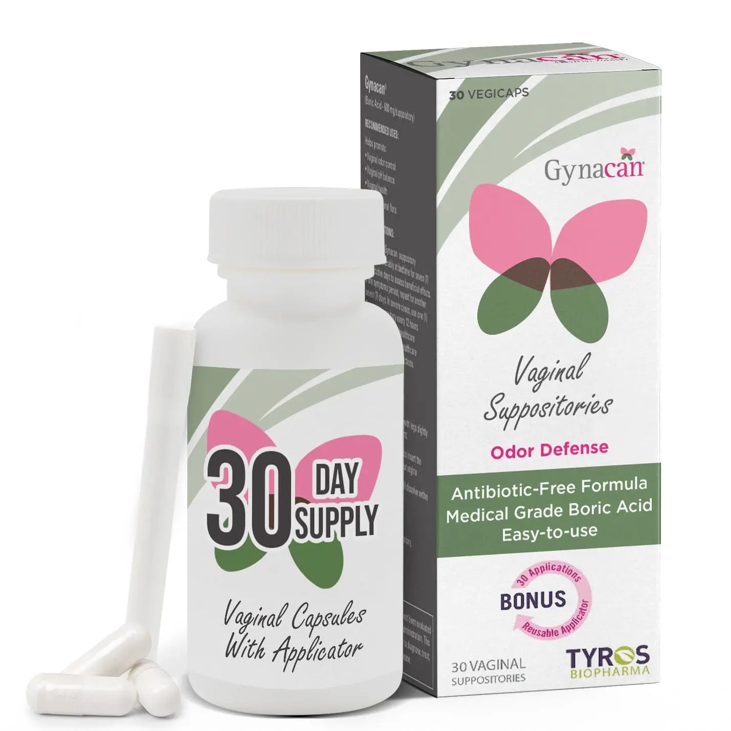 Gynacan Boric Acid Suppositories for Women - pH Balance Vaginal Treatment for Women Odor Prevention, Pure Formula, No-Mess Applicator, Gentle & Effective - TrustMedUSA