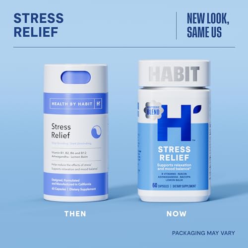 Habit Stress Relief Supplement (60 Capsules) - New Look, Supports Relaxation & Mood Balance, Vitamin B, Adaptogens, Lemon Balm, Calming, Vegan, Non-GMO (1 Pack) - TrustMedUSA