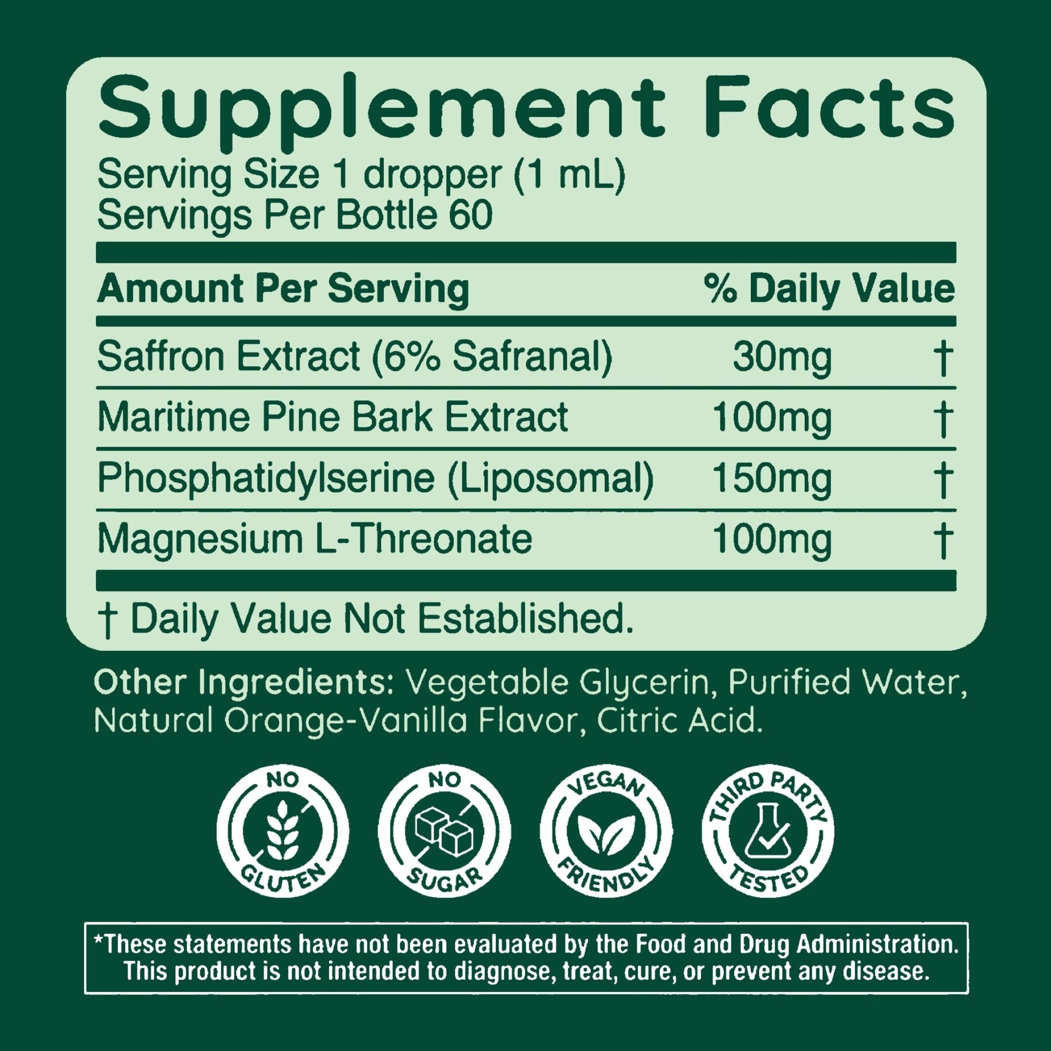 Halla Steady Mood Drops Saffron Extract, Maritime Pine Bark Extract, Phosphatidylserine, Magnesium L-Threonate, Sleep Supplements, Improves Focus & Attention, Mood Support Supplement, 60ml - Maple Wellness Supplements