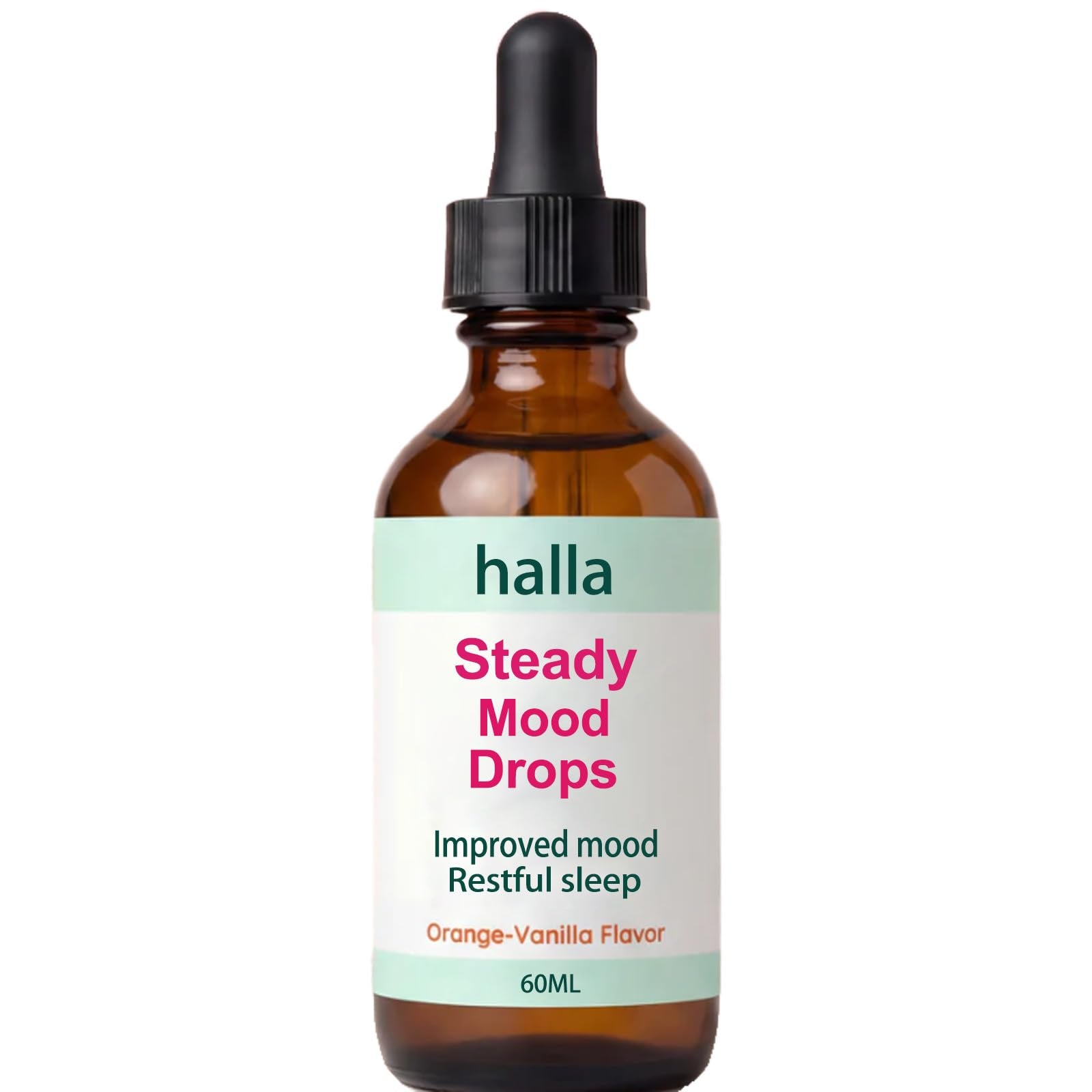 Halla Steady Mood Drops, with Saffron Extract – Fast Absorption Cognitive & Emotional Balance Supplement – Advanced Brain Nutrient Blend – Orange Vanilla Flavor, 2 fl oz - TrustMedUSA