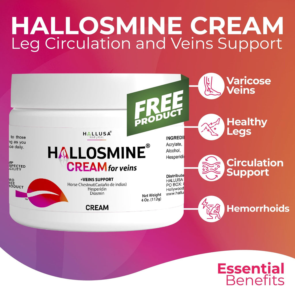 Hallosmine Ultra 650mg Diosmin Hesperidin, 60 Capsules + FREE Leg Cream with Diosmin, Hesperidin & Horse Chestnut, 4 oz | Blood Circulation & Vein Support Supplement, GMO Free, Gluten Free - TrustMedUSA