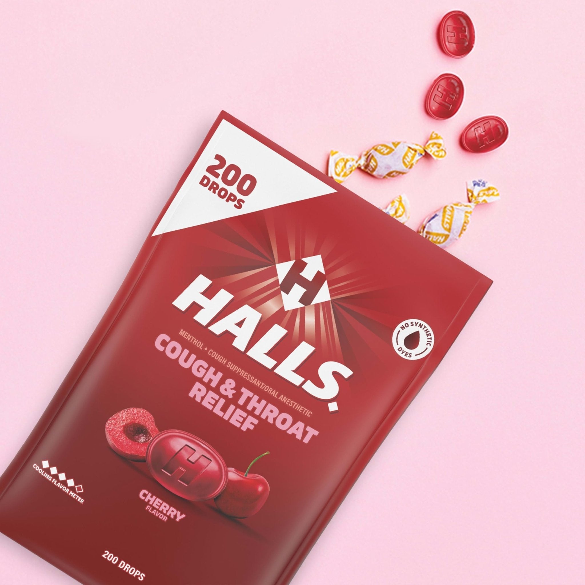 HALLS Cough and Throat Relief Cherry Cough Drops, Bulk Pack, 200 Drops - Maple Wellness Supplements