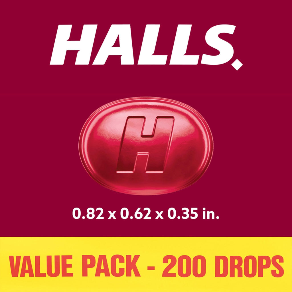 HALLS Cough and Throat Relief Cherry Cough Drops, Bulk Pack, 200 Drops - Maple Wellness Supplements