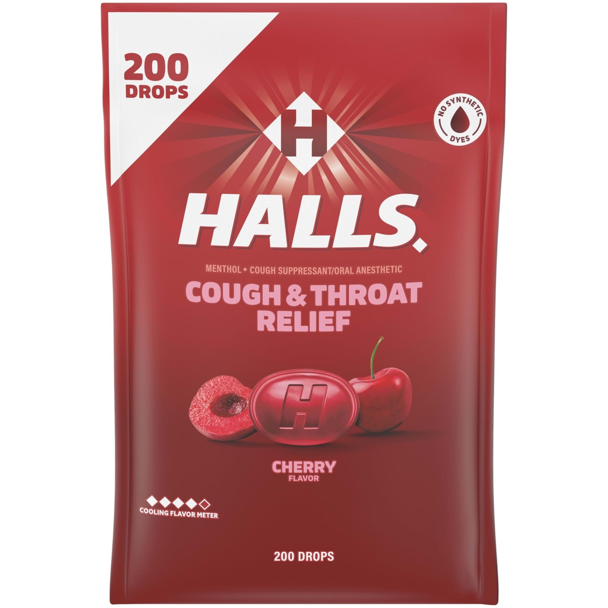 HALLS Cough and Throat Relief Cherry Cough Drops, Bulk Pack, 200 Drops - Maple Wellness Supplements
