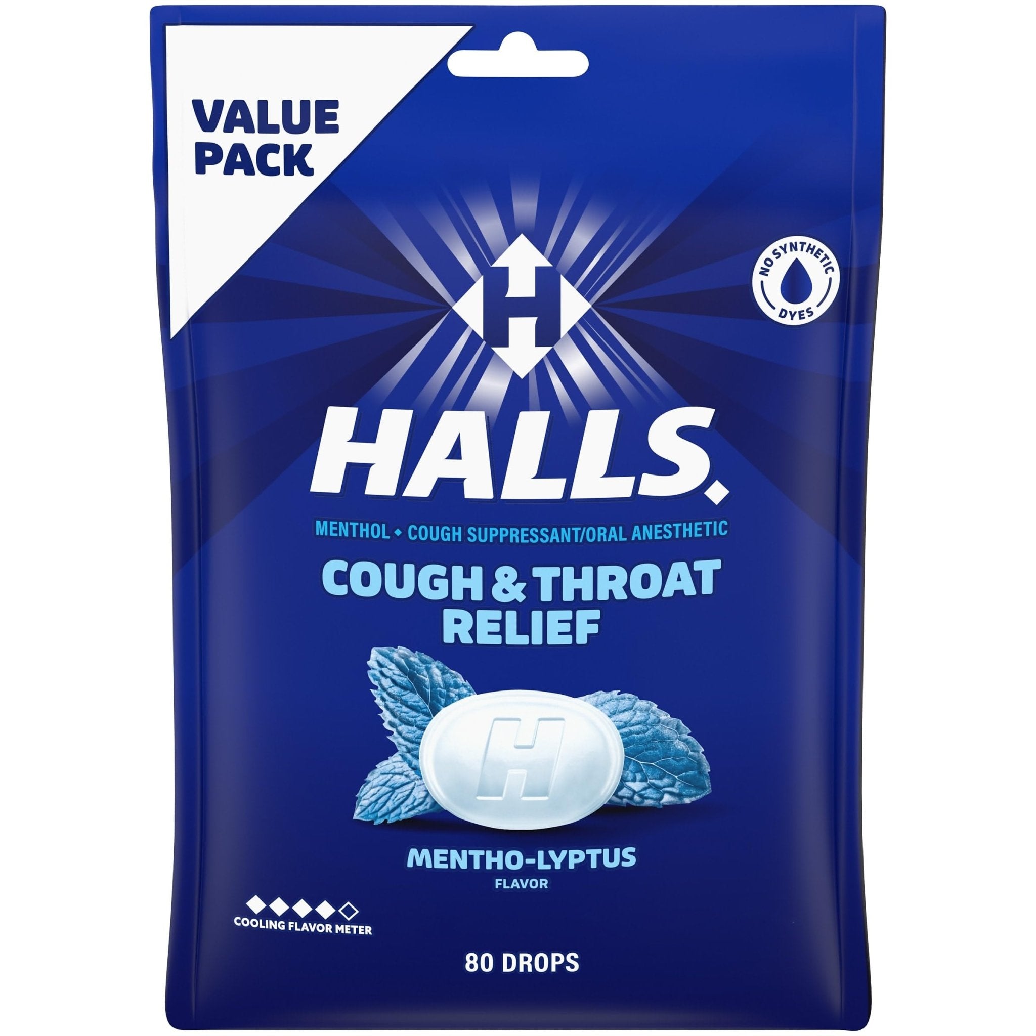HALLS Cough and Throat Relief Mentho-Lyptus Cough Drops, Value Pack, 80 Drops - Maple Wellness Supplements