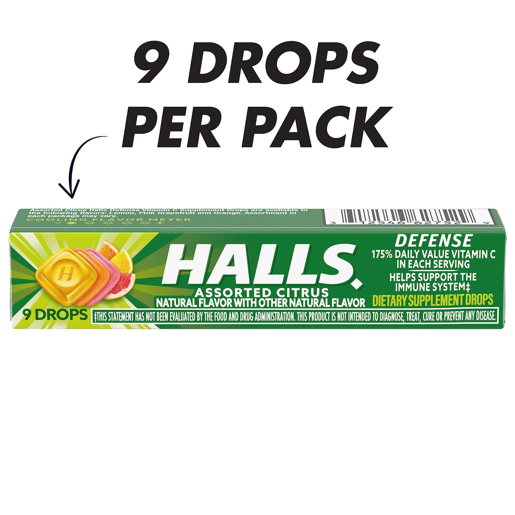 HALLS Defense Assorted Citrus Vitamin C Drops, 20 Sticks of 9 Drops (180 Total Drops) - Maple Wellness Supplements