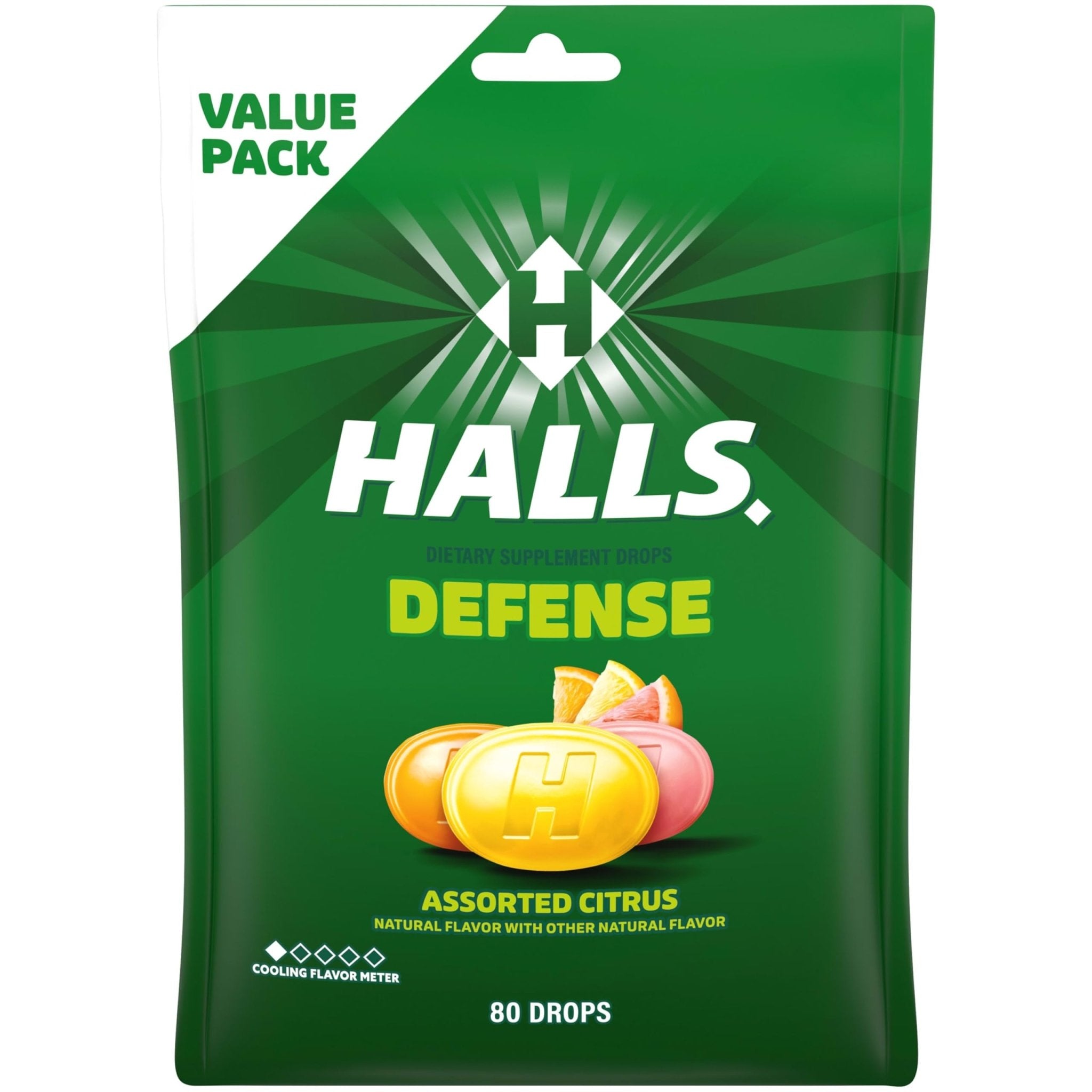 HALLS Defense Assorted Citrus Vitamin C Drops, Economy Pack, 80 Drops - Maple Wellness Supplements