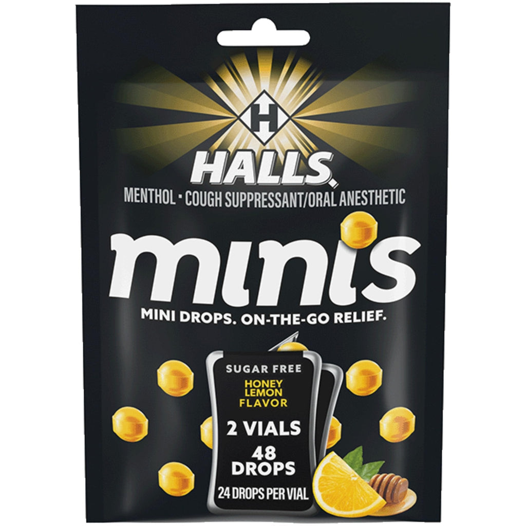 Halls Minis Honey Lemon Flavor Sugar Free Cough Drops, 48 Drops - Maple Wellness Supplements