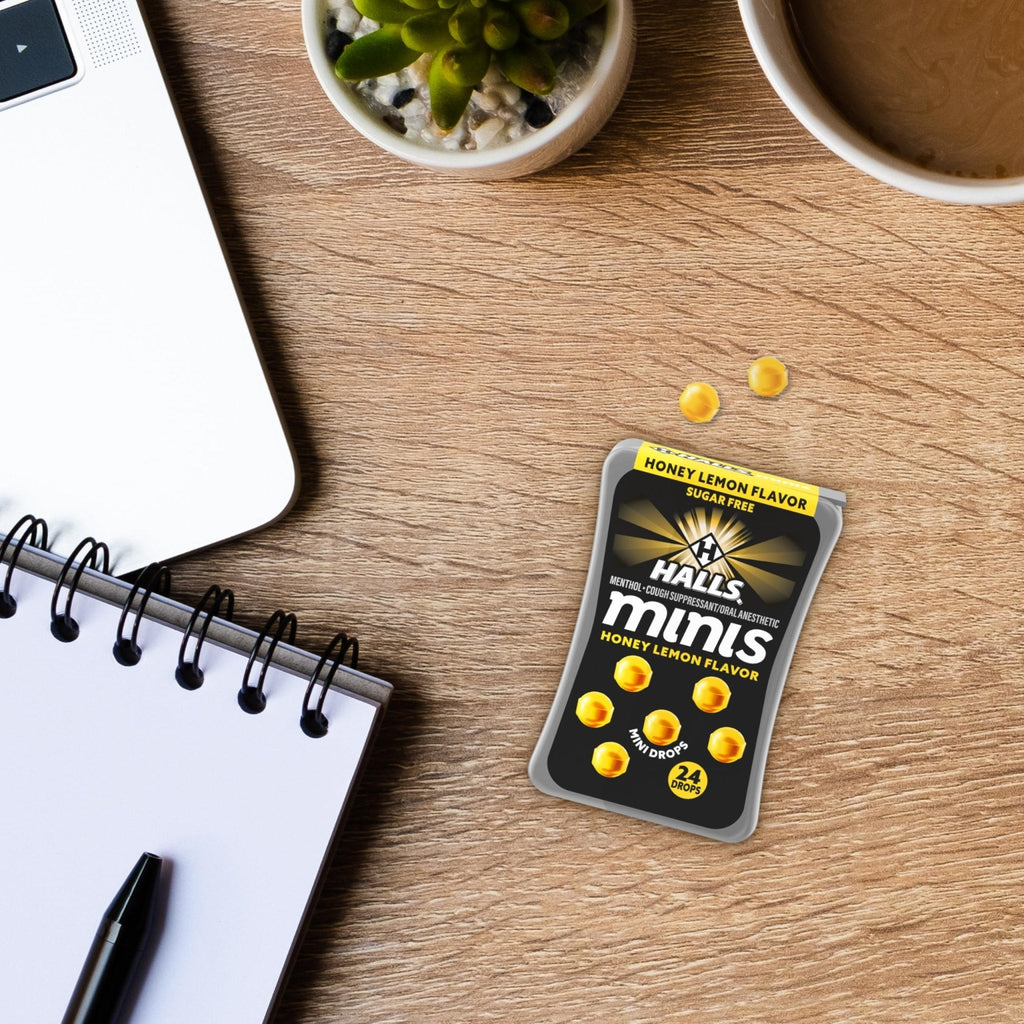Halls Minis Honey Lemon Flavor Sugar Free Cough Drops, 48 Drops - Maple Wellness Supplements