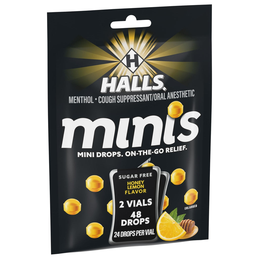 Halls Minis Honey Lemon Flavor Sugar Free Cough Drops, 48 Drops - Maple Wellness Supplements