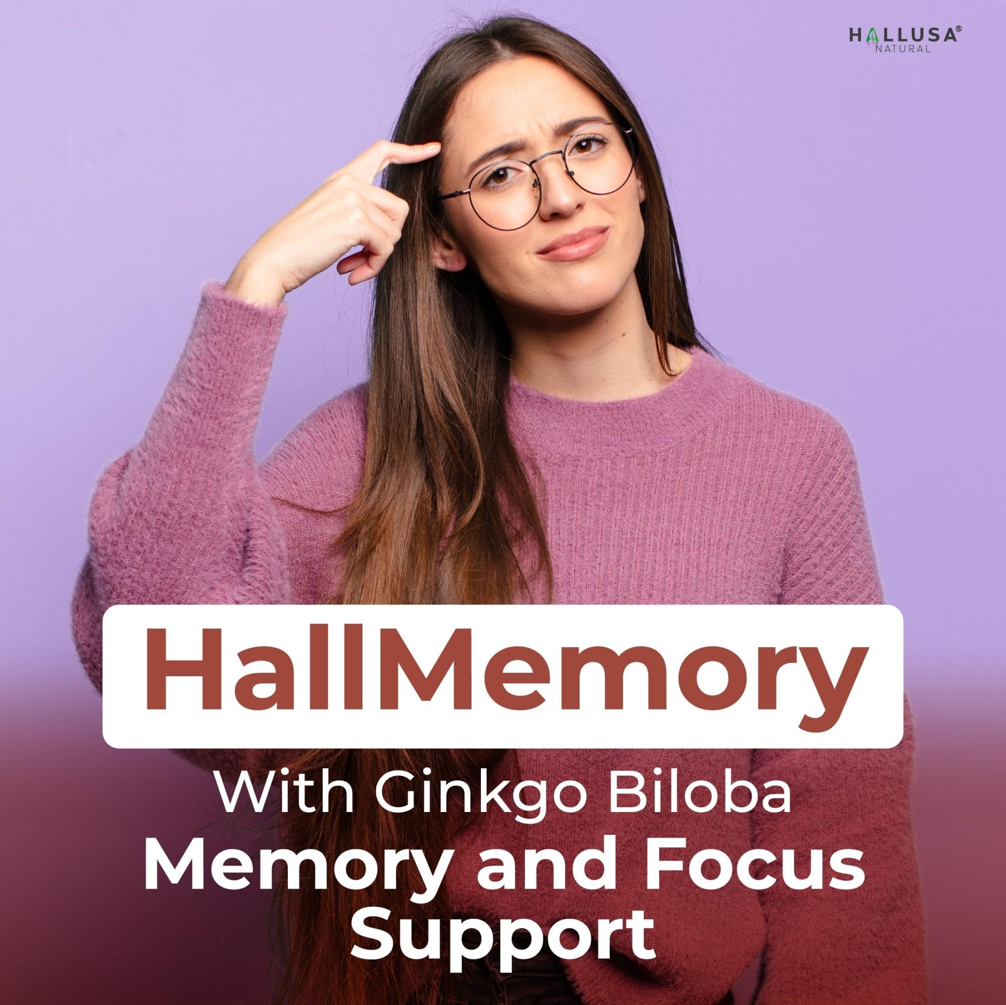 Hallusa Natural Brain Health Supplement Capsules 1680mg, Ginkgo Biloba, B Vitamins & Choline, Memory & Focus Support, Brain Booster for Men & Women, 60 Count - TrustMedUSA