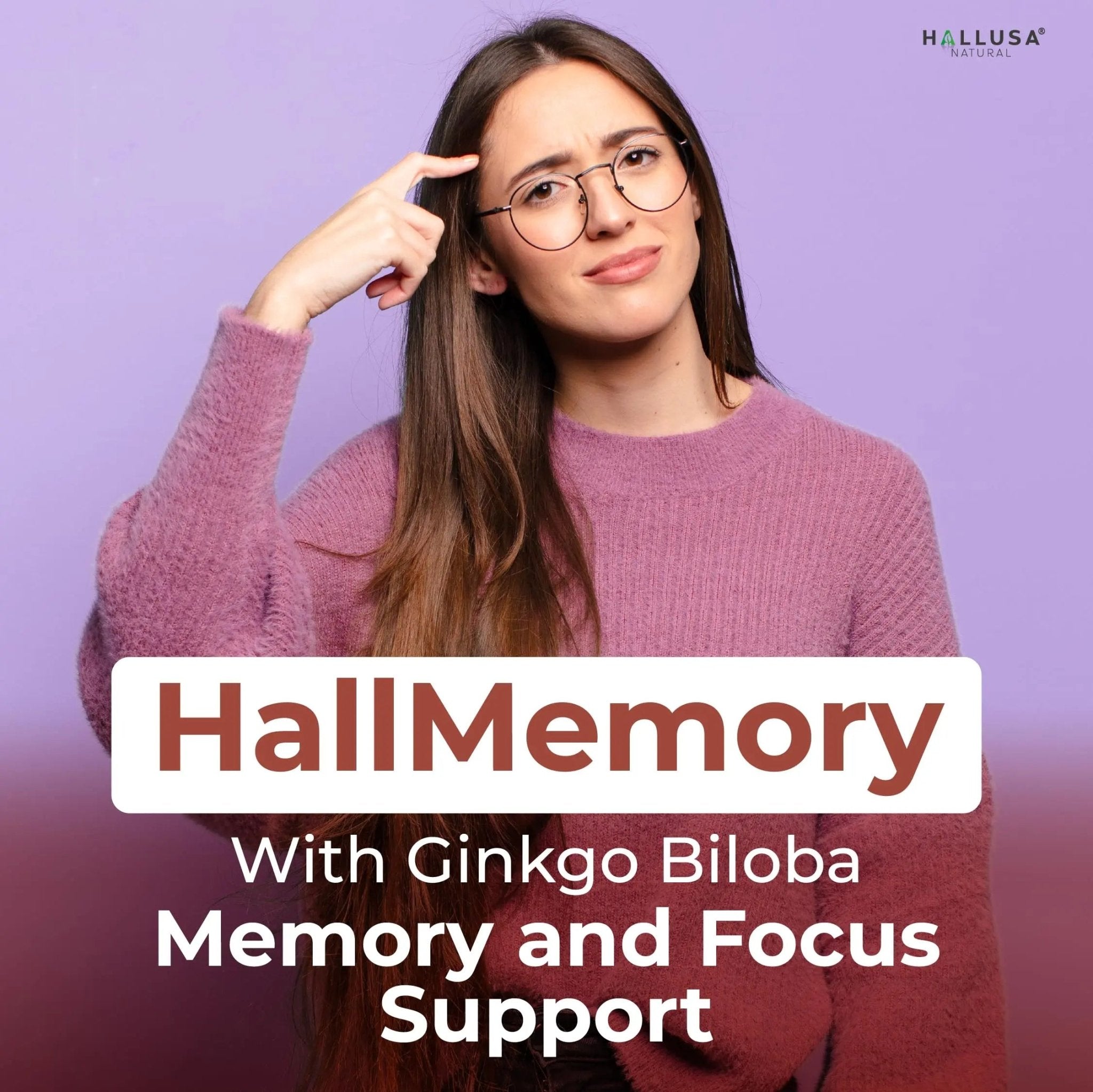 Hallusa Natural Brain Health Supplement Capsules 1680mg, Ginkgo Biloba, B Vitamins & Choline, Memory & Focus Support, Brain Booster for Men & Women, 60 Count - TrustMedUSA