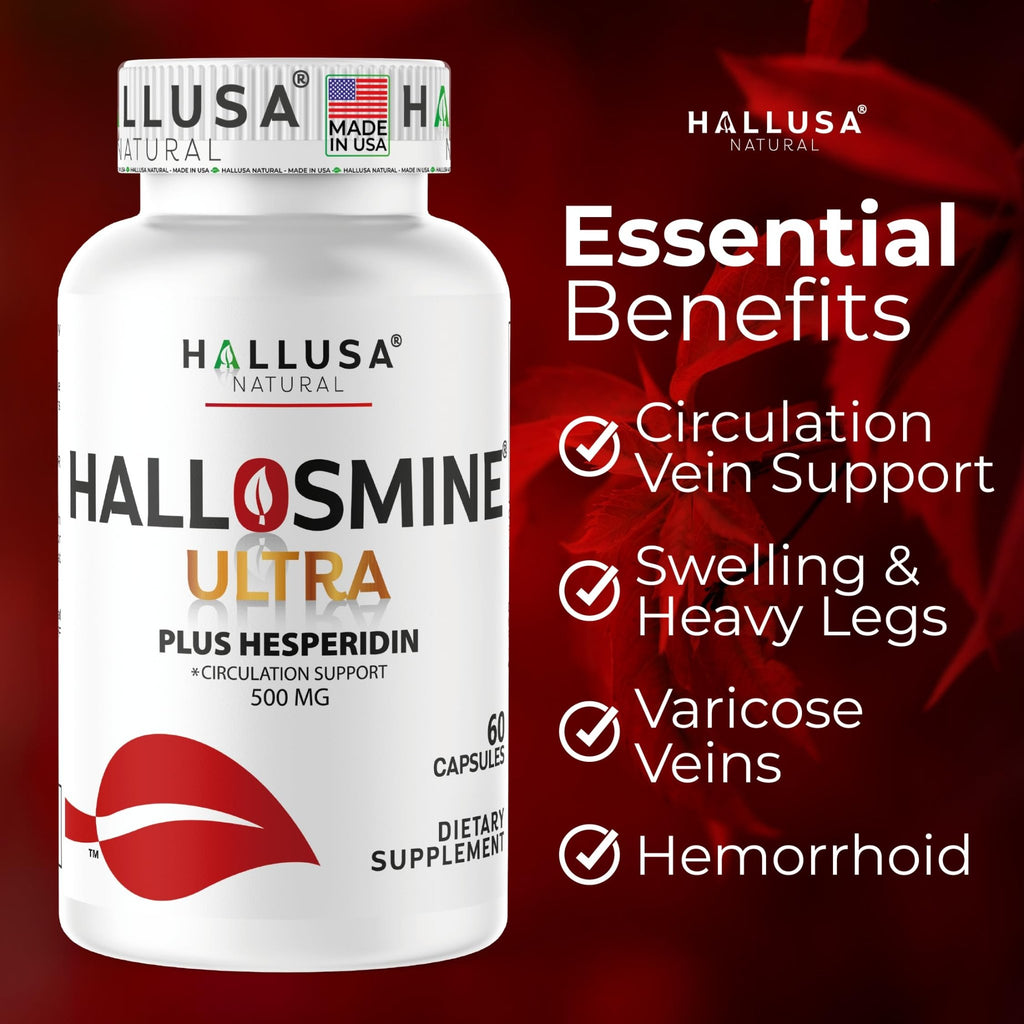 Hallusa Natural Hallosmine Ultra Diosmin 500mg & Hesperidin 150mg – Heavy Legs, Swelling & Vein - Blood Circulation Supplements, 60 Caps - TrustMedUSA