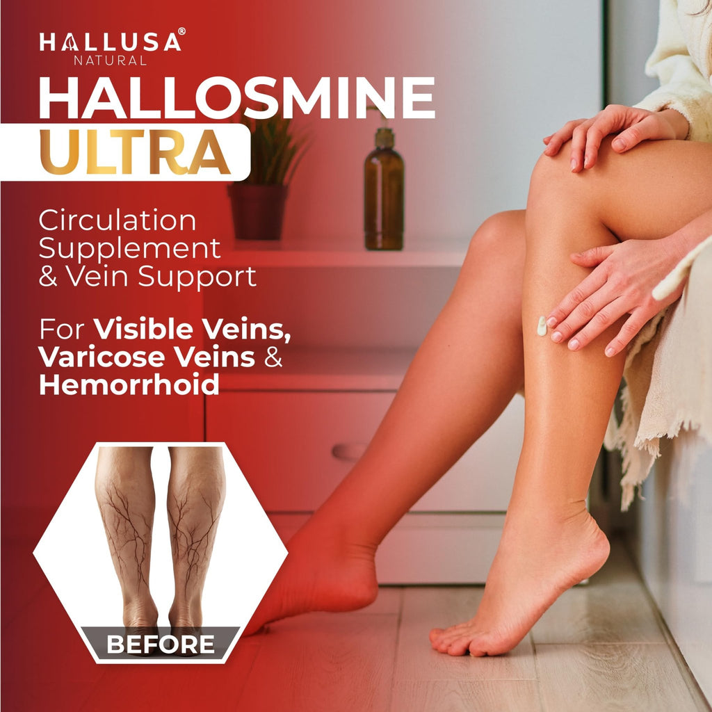 Hallusa Natural Hallosmine Ultra Diosmin 500mg & Hesperidin 150mg – Heavy Legs, Swelling & Vein - Blood Circulation Supplements, 60 Caps - TrustMedUSA