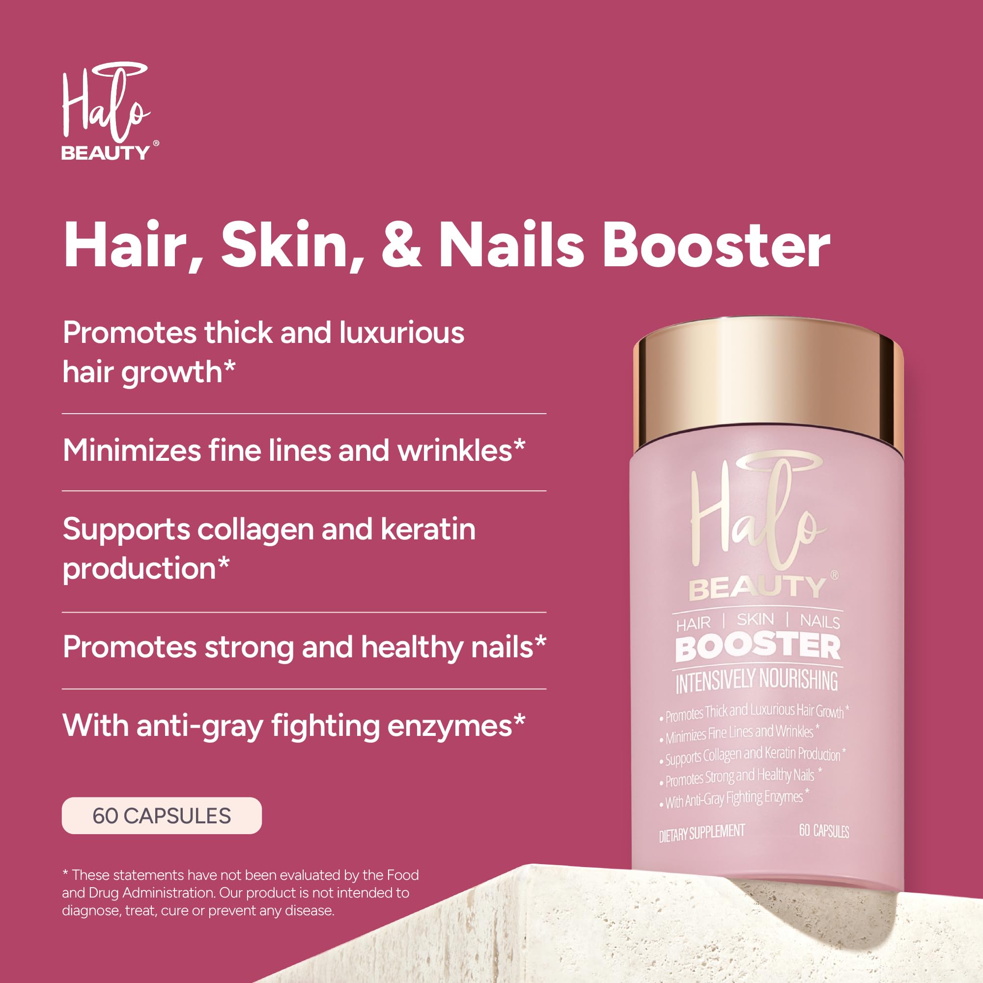 Halo Beauty Hair Skin & Nails Supplement | Thicker Hair Growth, Radiant Skin & Strong Nails Support with Biotin, Saw Palmetto & Phytoceramides | Vegan Capsules | Made in USA | 1-Month Supply - TrustMedUSA
