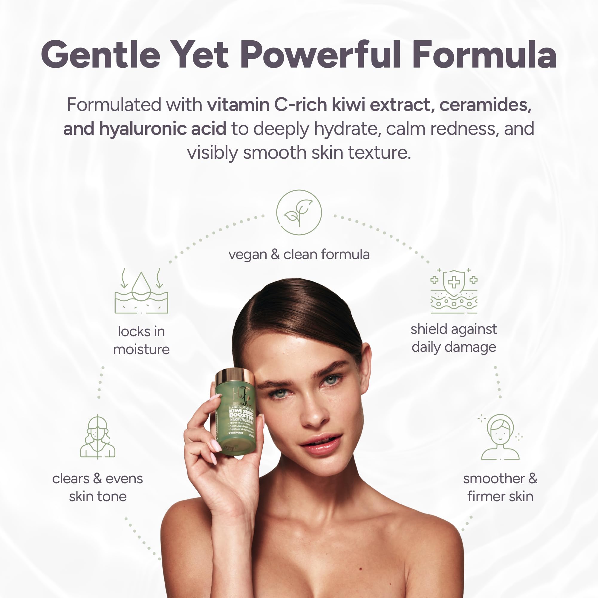 Halo Beauty Kiwi Seed Booster Skin Supplement Refill Pack | Anti-Aging Hydration & Glowing Skin Support with Kiwi Seed, Vitamin C, D3 & Zinc | Vegan Collagen Support Capsules | 1-Month Supply - TrustMedUSA