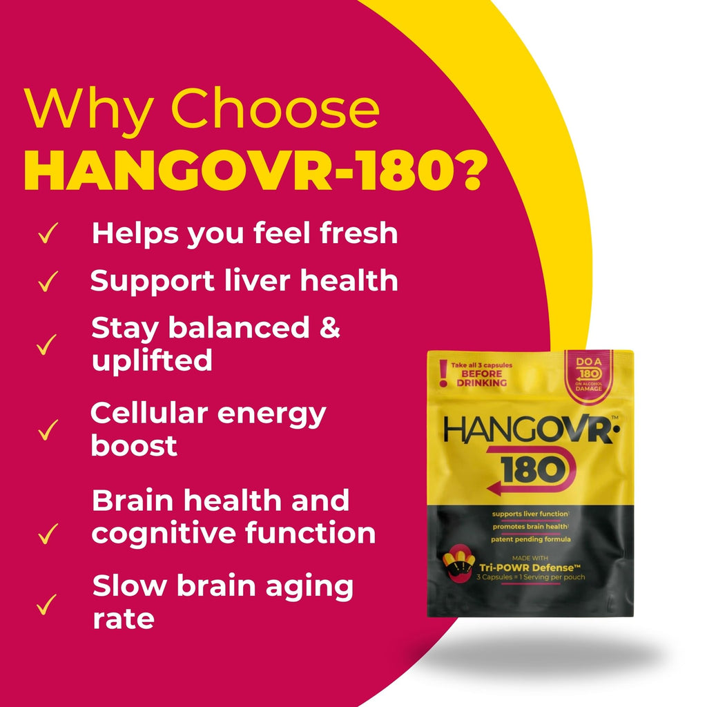 Hangovr 180 Tri-Power Before Drinking Defense 4 Pack - Support Liver & Brain Health, Feel Fresher & Better Energy - Take Before Drinking for Relief, 3 Capsules per Pouch - TrustMedUSA