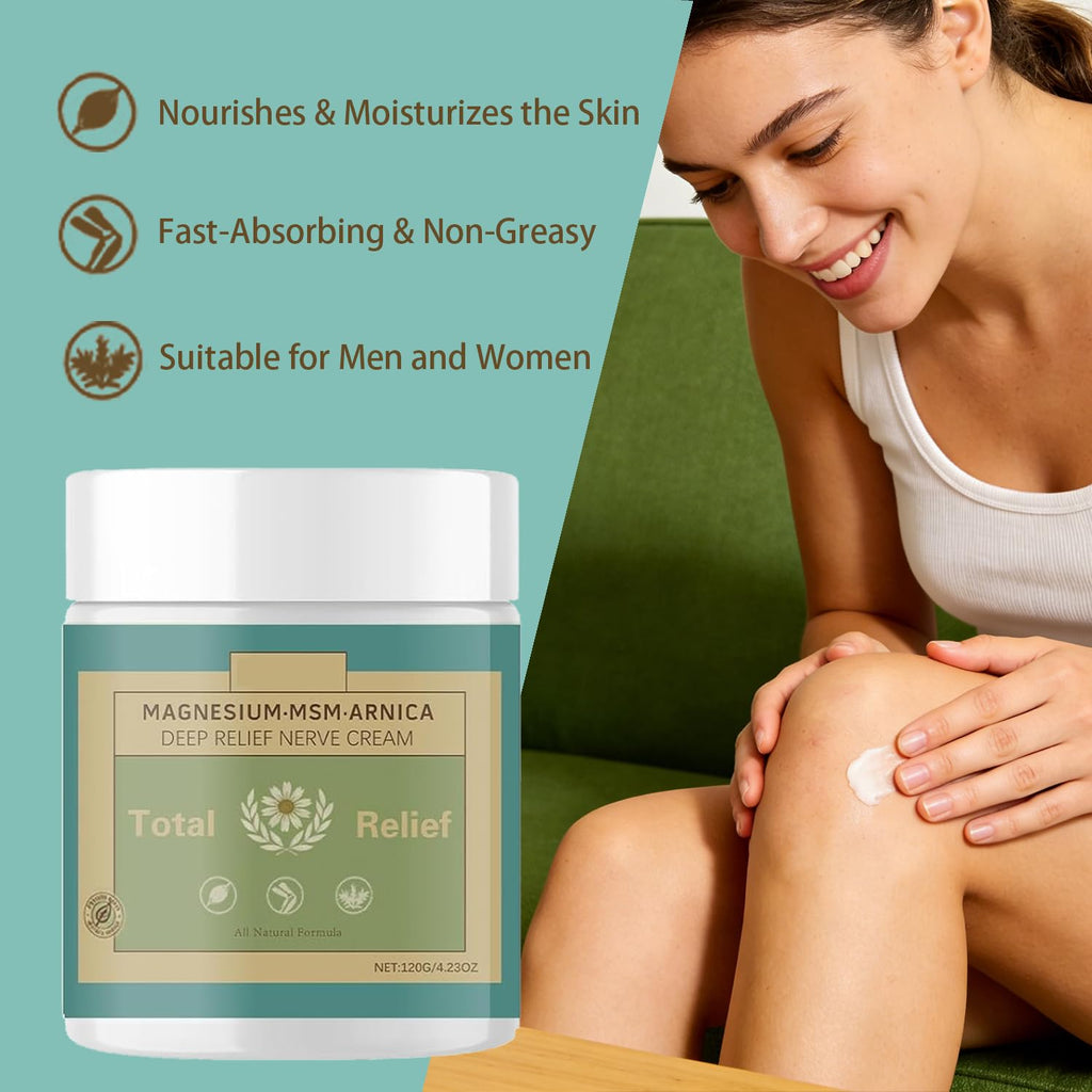 HANGWON Total Relief Magnesium Soothing Cream Advanced nerve Comfort with Arnica, Menthol, MSM,Fast-Absorbing for Relief Joint, Feet, Hands, Legs, Muscles, and Waist, Natural Ingredient -4floz/114g - TrustMedUSA