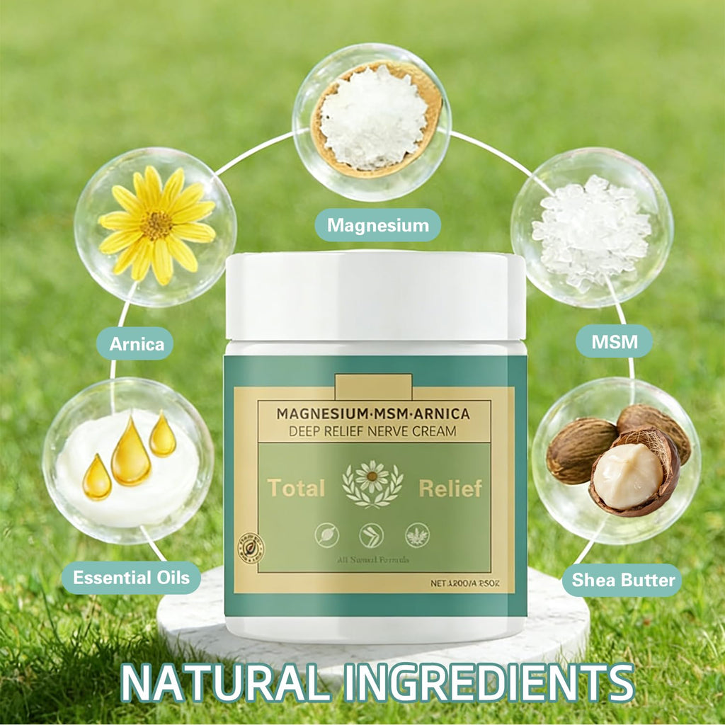 HANGWON Total Relief Magnesium Soothing Cream Advanced nerve Comfort with Arnica, Menthol, MSM,Fast-Absorbing for Relief Joint, Feet, Hands, Legs, Muscles, and Waist, Natural Ingredient -4floz/114g - TrustMedUSA