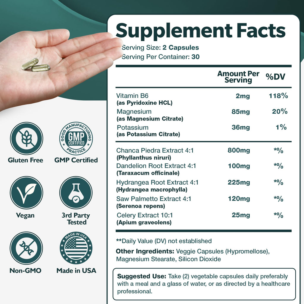 Happee Chanca Piedra Stone Breaker Kidney & Gallbladder Cleanse – Kidney Stone Dissolver & Passage Support - High Potency Phyllanthus Niruri with Magnesium, Potassium & Herbal Blend - 60 Capsules - TrustMedUSA