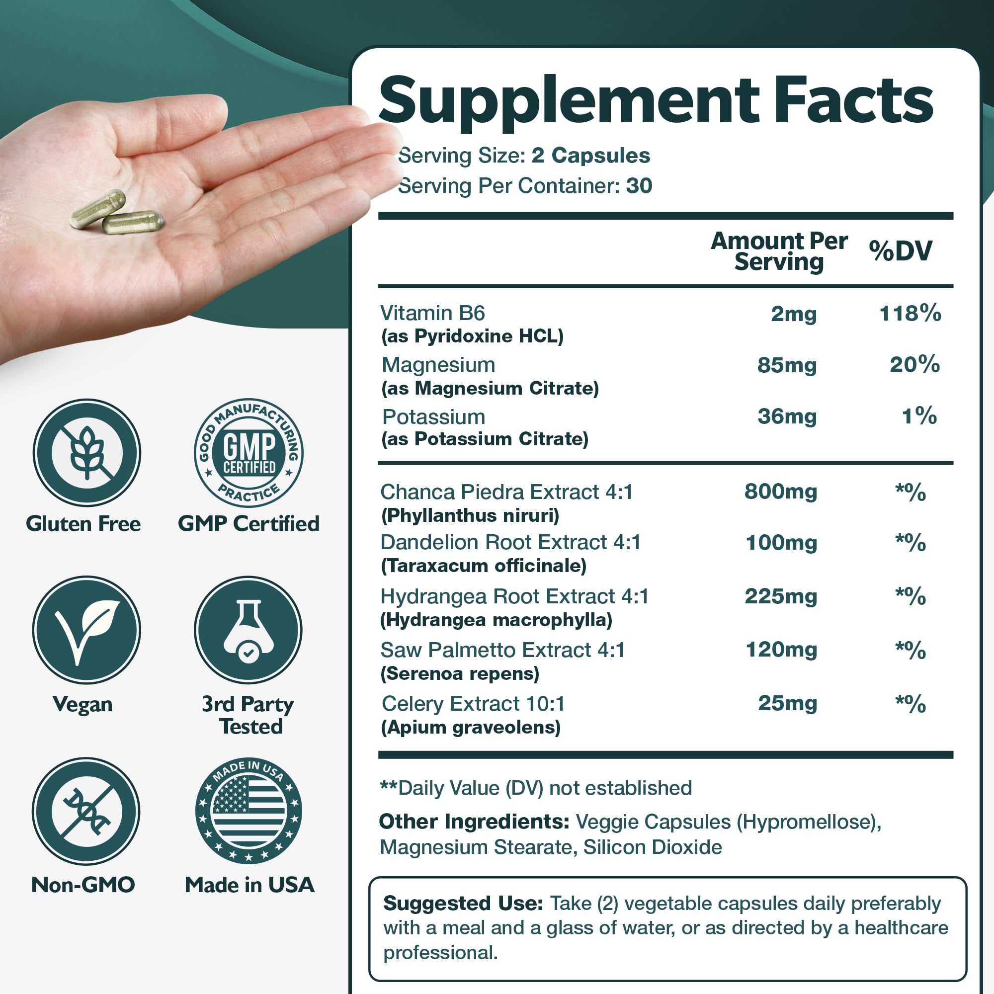 Happee Chanca Piedra Stone Breaker Kidney & Gallbladder Cleanse – Kidney Stone Dissolver & Passage Support - High Potency Phyllanthus Niruri with Magnesium, Potassium & Herbal Blend - 60 Capsules - TrustMedUSA