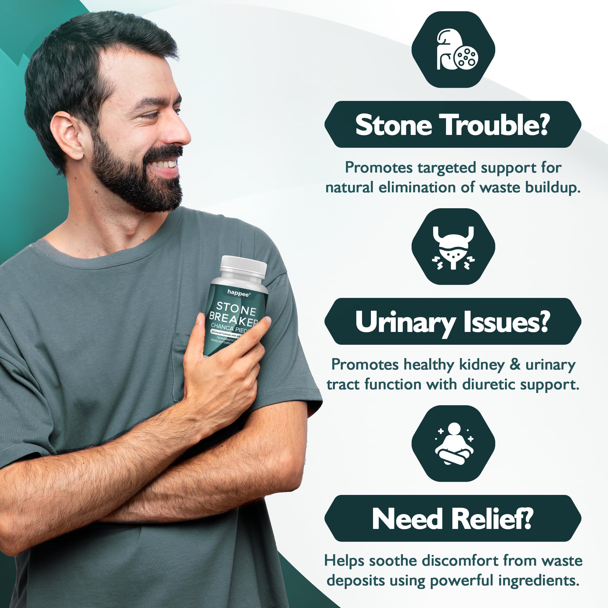Happee Chanca Piedra Stone Breaker Kidney & Gallbladder Cleanse – Kidney Stone Dissolver & Passage Support - High Potency Phyllanthus Niruri with Magnesium, Potassium & Herbal Blend - 60 Capsules - TrustMedUSA