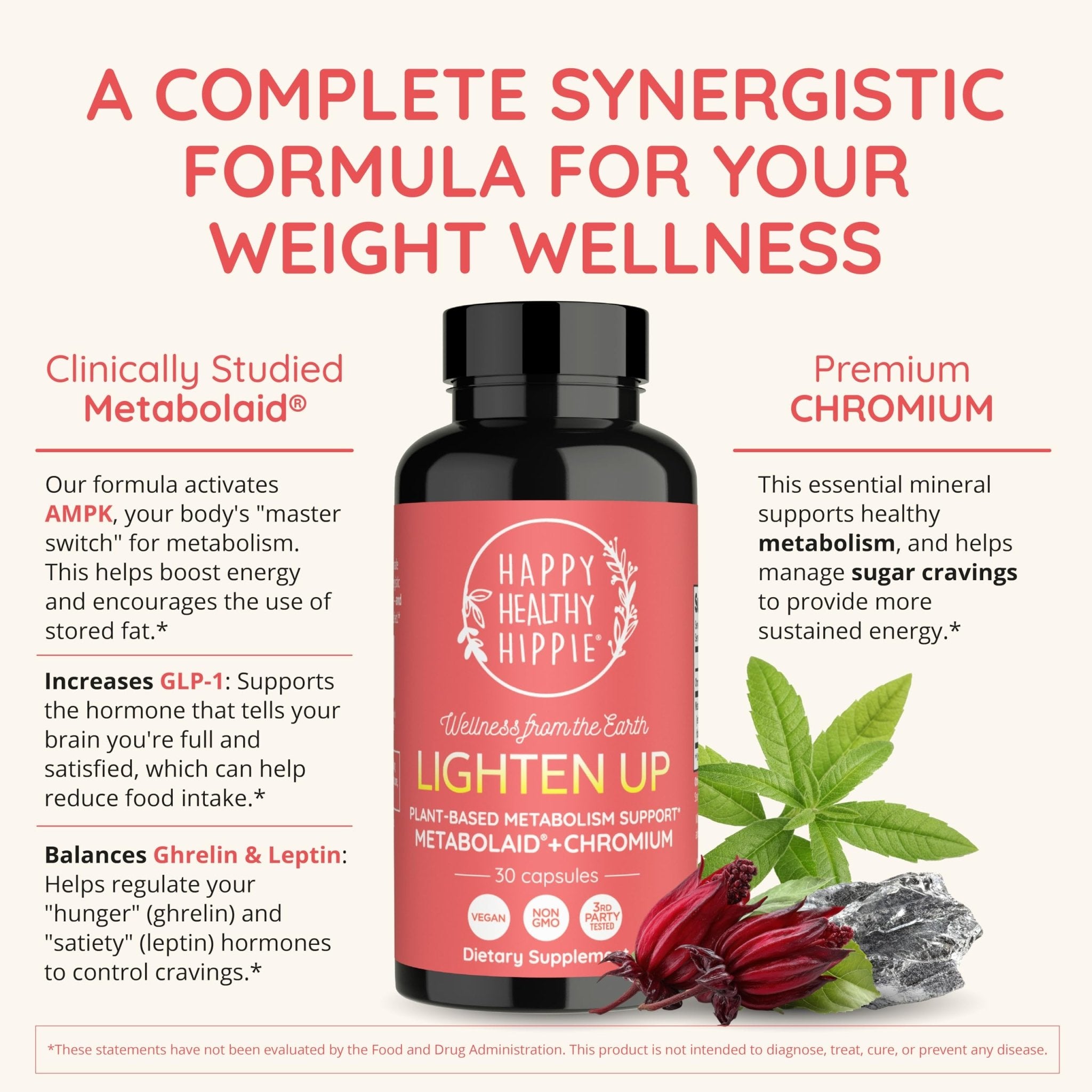 Happy Healthy Hippie GLP-1 Supplement (Metabolaid™ + Chromium) + Appetite Suppressant for Women | Metabolism Booster (AMPK) for Weight | Belly Fat Burner | Hunger & Cravings Control - 30 Vegan Caps - TrustMedUSA