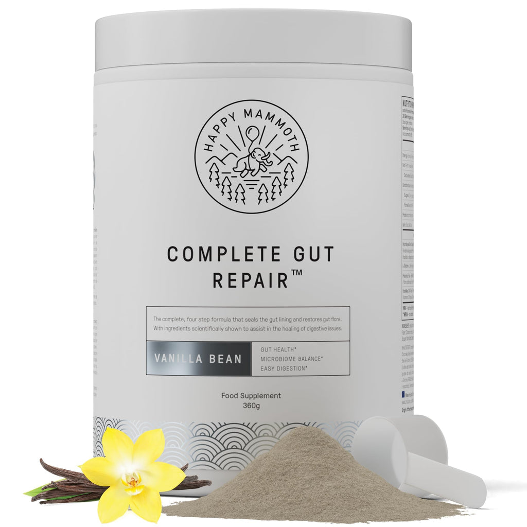 Happy Mammoth Complete Gut Repair Probiotic, Prebiotic, Fiber & Collagen Supplement for Gut Health, Digestion, Healthy Gut Microbiome, Reduces Constipation & Bloating 24 Servings, Vanilla Flavor - Maple Wellness Supplements