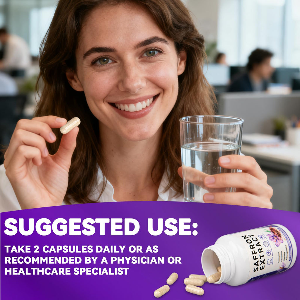 Happy Saffron Supplements, 100mg Saffron Extract, Saffron Blend with Turmeric & Ashwagandha, Supports Mood, Focus, and Energy Boost, 90 Capsules - TrustMedUSA