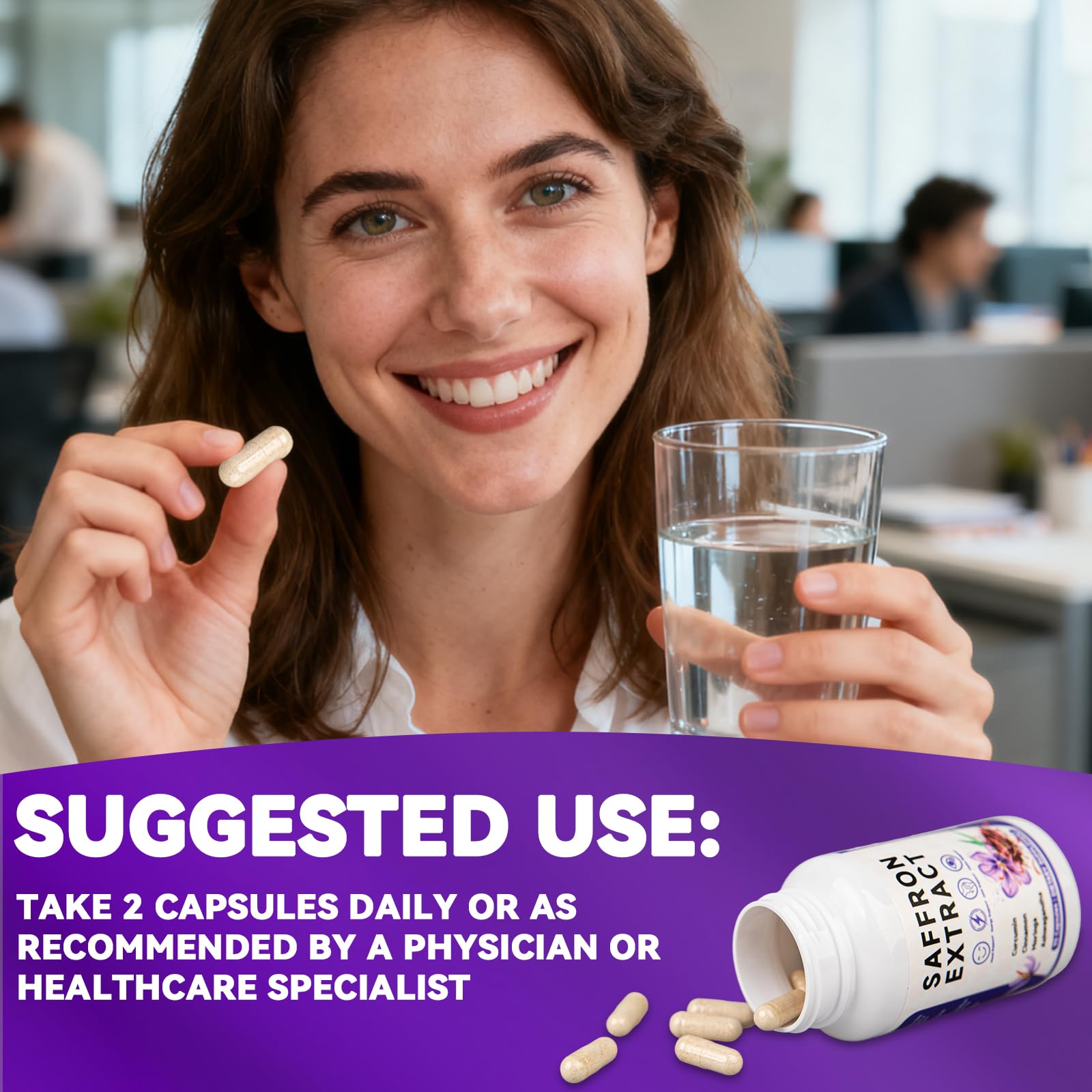 Happy Saffron Supplements, 100mg Saffron Extract, Saffron Blend with Turmeric & Ashwagandha, Supports Mood, Focus, and Energy Boost, 90 Capsules - TrustMedUSA