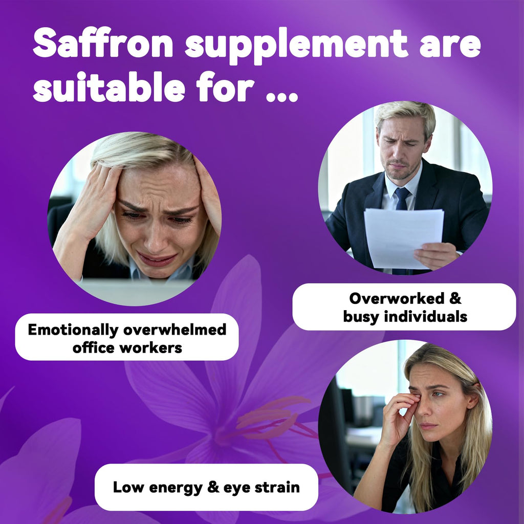 Happy Saffron Supplements, 100mg Saffron Extract, Saffron Blend with Turmeric & Ashwagandha, Supports Mood, Focus, and Energy Boost, 90 Capsules - TrustMedUSA