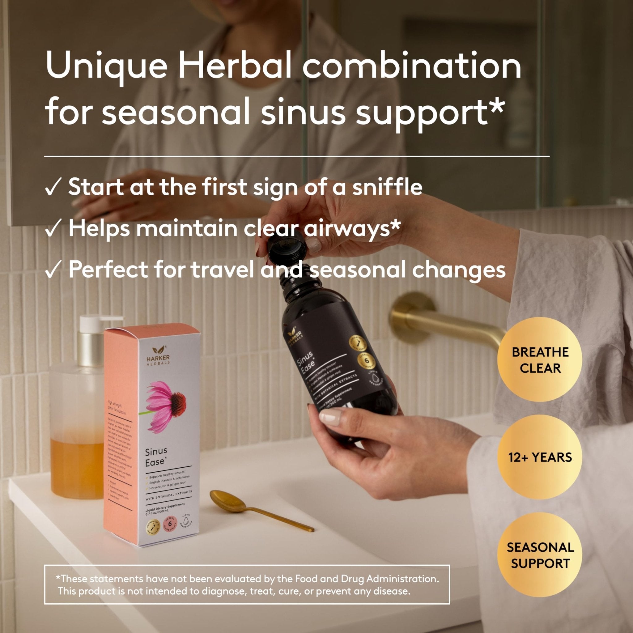 Harker Herbals Sinus Ease Syrup, Herbal Nasal Care for Runny Nose, Sinus Pressure, High Absorption, Herbal Flavor, Plant-Based - 6.7 Fl oz (40 Servings) - TrustMedUSA