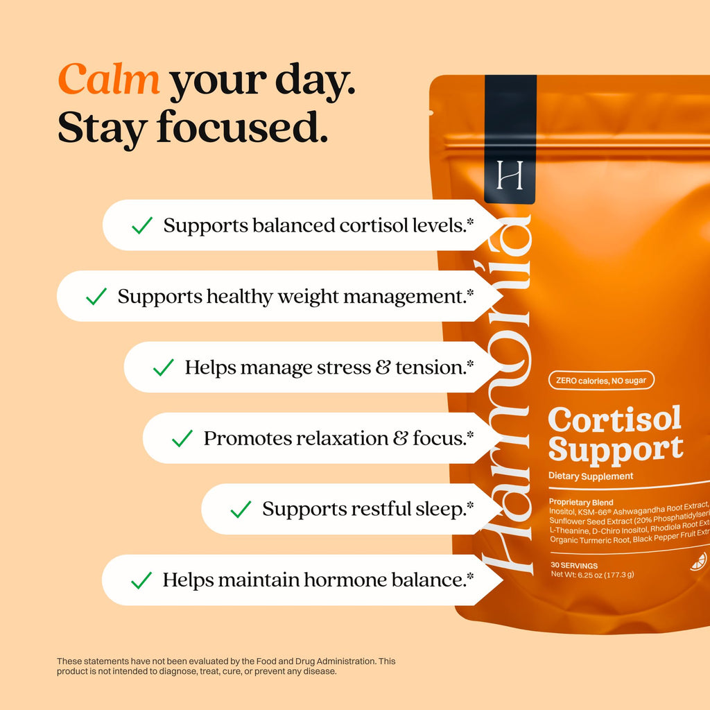 Harmonia Cortisol Cocktail | Cortisol Supplements for Women & Men with Ashwagandha, Magnesium & L-Theanine | Drink Harmonia for Stress Relief, Weight Management - TrustMedUSA