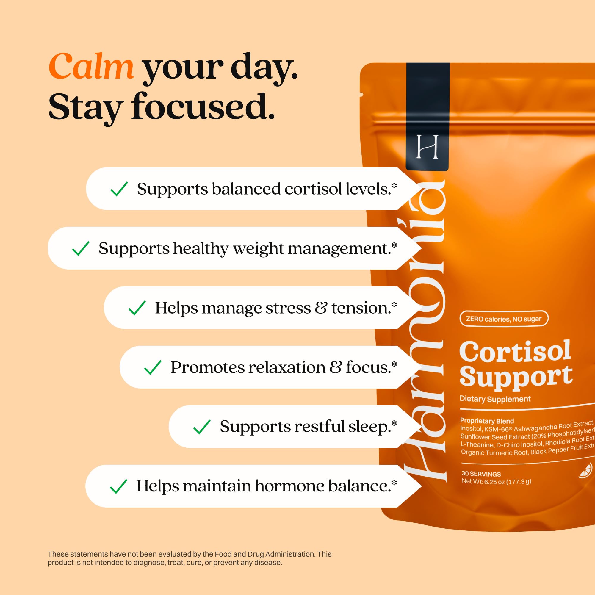 Harmonia Cortisol Cocktail | Cortisol Supplements for Women & Men with Ashwagandha, Magnesium & L-Theanine | Drink Harmonia for Stress Relief, Weight Management - TrustMedUSA
