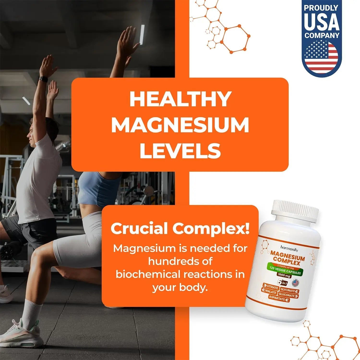 HARMONIFY Magnesium Glycinate Citrate Malate Aspartate Gluconate, 5 in 1 Formula, 120 Purified Veggie Capsule, 1000 mg, Gluten Free, Non-GMO, 60 Days Serving - TrustMedUSA