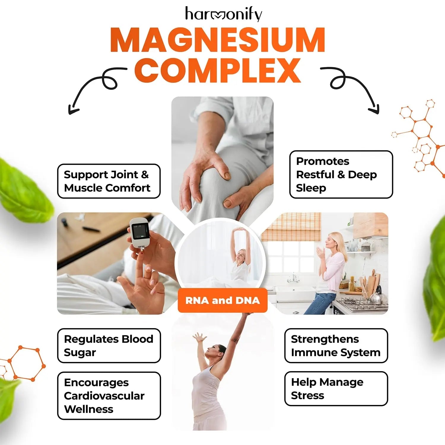 HARMONIFY Magnesium Glycinate Citrate Malate Aspartate Gluconate, 5 in 1 Formula, 120 Purified Veggie Capsule, 1000 mg, Gluten Free, Non-GMO, 60 Days Serving - TrustMedUSA