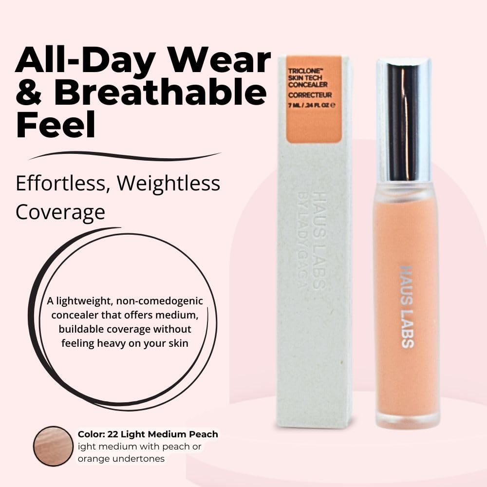 HAUS LABS BY LADY GAGA Triclone Skin Tech Hydrating + De-puffing Concealer with Fermented Arnica 22 Light Medium Peach - TrustMedUSA
